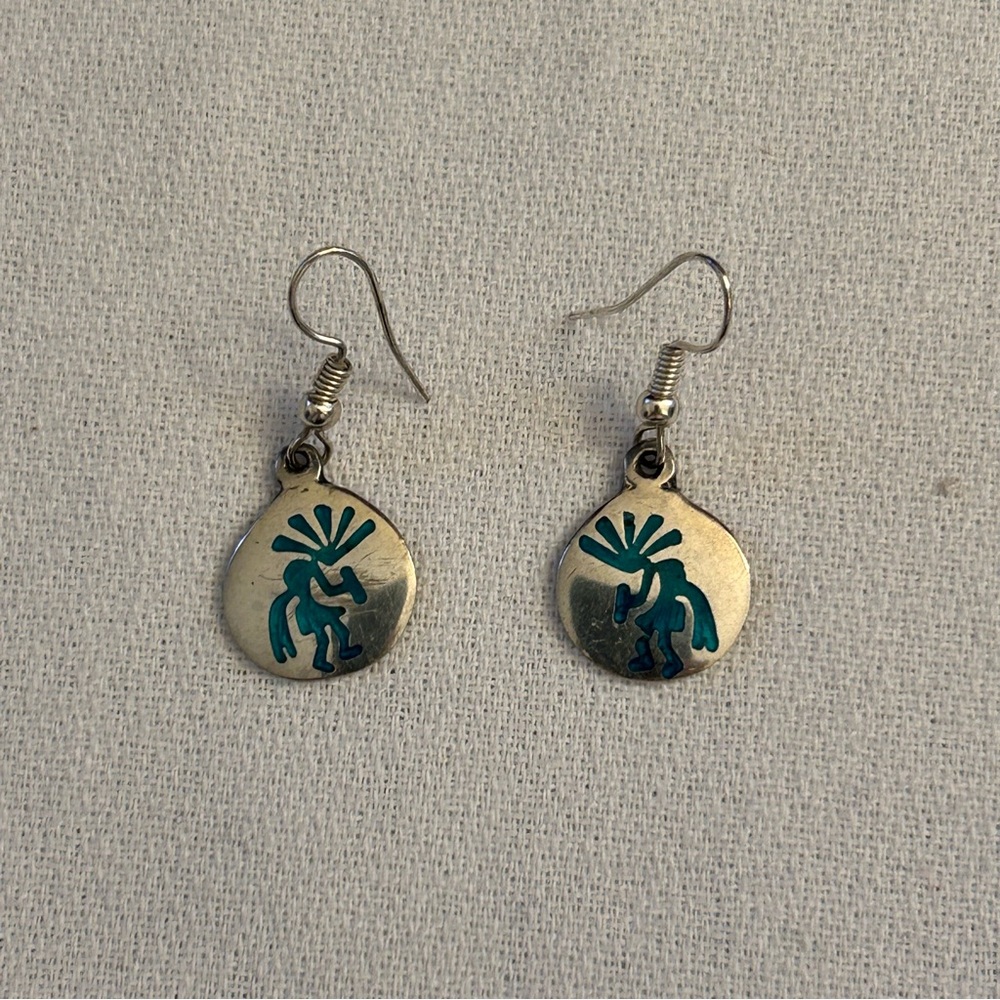Silver and Turquoise Kokopelli Earrings